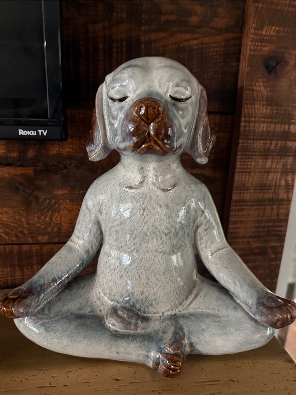Pier 1 Gray and Brown Ceramic Meditating Dog Statue